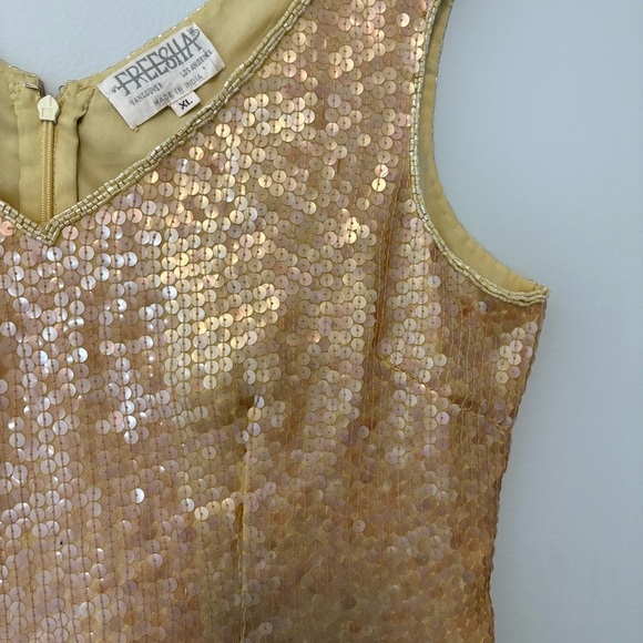 Freesia Vintage Gold Sequin Beaded Tank Top XL - Picture 2 of 8